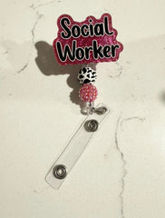 Glitter social work badge reel