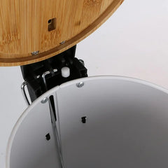 Mini Bathroom Trash Can with Bamboo Lid , Round Step Garbage Container 5L White And Black
