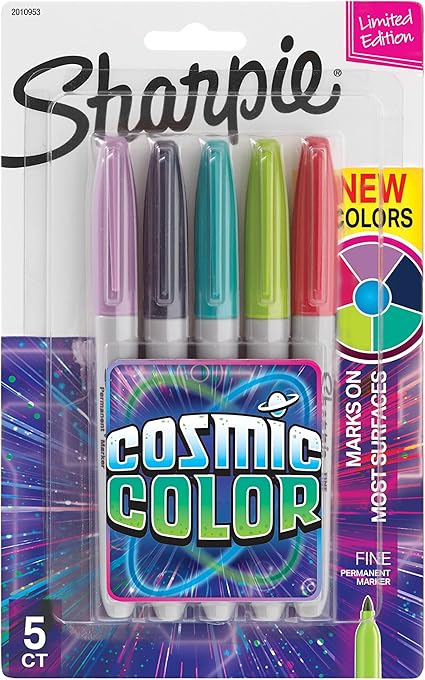 Sharpie Permanent Markers, Fine Point, Cosmic Color, Limited Edition, 5 Count