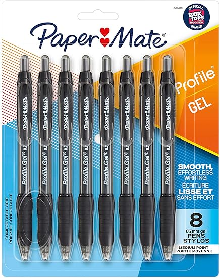 Paper Mate Gel Pen, Profile Retractable Pen, 0.7mm, Black, 8 Count