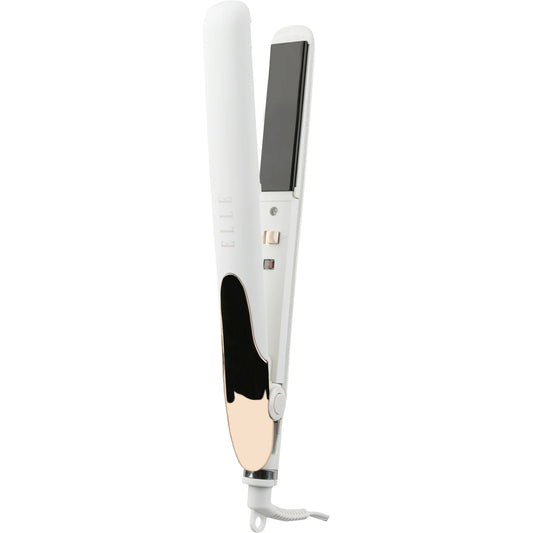 Elle 1" Ceramic Tourmaline Flat Iron Hair Straightener, Ionic, White