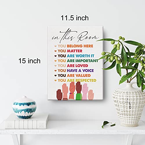 Inspirational Diversity Wall Art in This Room Watercolor Canvas Painting Prints for Classroom Office Wall Decor Framed Equality Artwork Gifts(12x15 Inch)