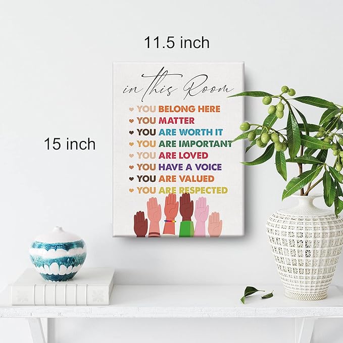 Inspirational Diversity Wall Art in This Room Watercolor Canvas Painting Prints for Classroom Office Wall Decor Framed Equality Artwork Gifts(12x15 Inch)